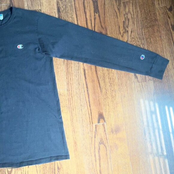 Champion Sweatshirt L Big Spell Out Logo Reverse Weave Pullover Black Crewneck - Picture 4 of 5